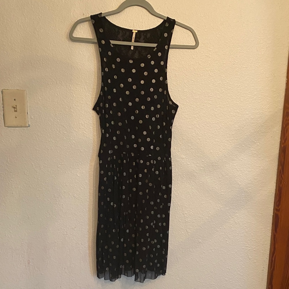 Free People Black Midi Dress with Silver Polka Dots